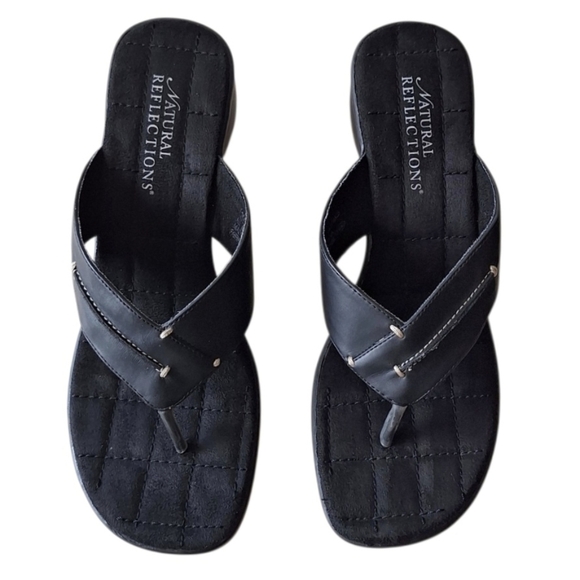 Natural Reflections Black Wedge Sandals Vegan 9 Boho Festival - Picture 4 of 8